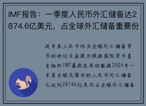 IMF报告：一季度人民币外汇储备达2874.6亿美元，占全球外汇储备重要份额